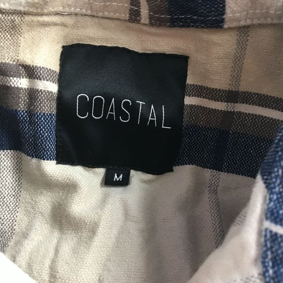 COASTAL BLUE/KHAKI/BROWN/CREAM FLANNEL LONG SLEEVE BUTTON UP SHIRT MENS SIZE MED - Picture 4 of 4